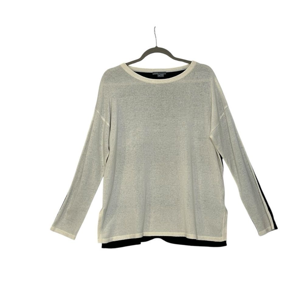 Vince Cashmere Cream and Black Crew Neck Sweater | Size M